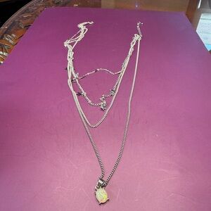 Lab Created White Opal Layered Link Chain Necklace (18.5-20.5”) with Star Charms